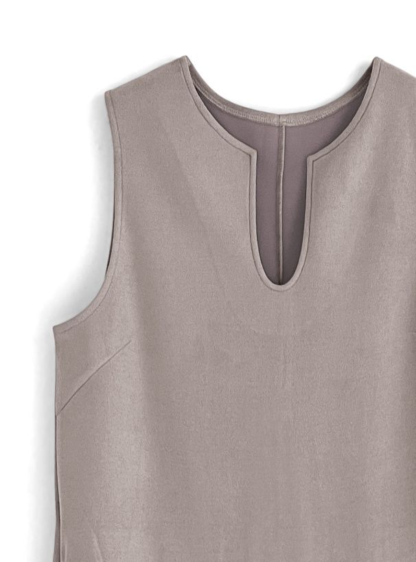 日本 GRL - 鑰匙領修身麂皮背心裙洋裝-黑