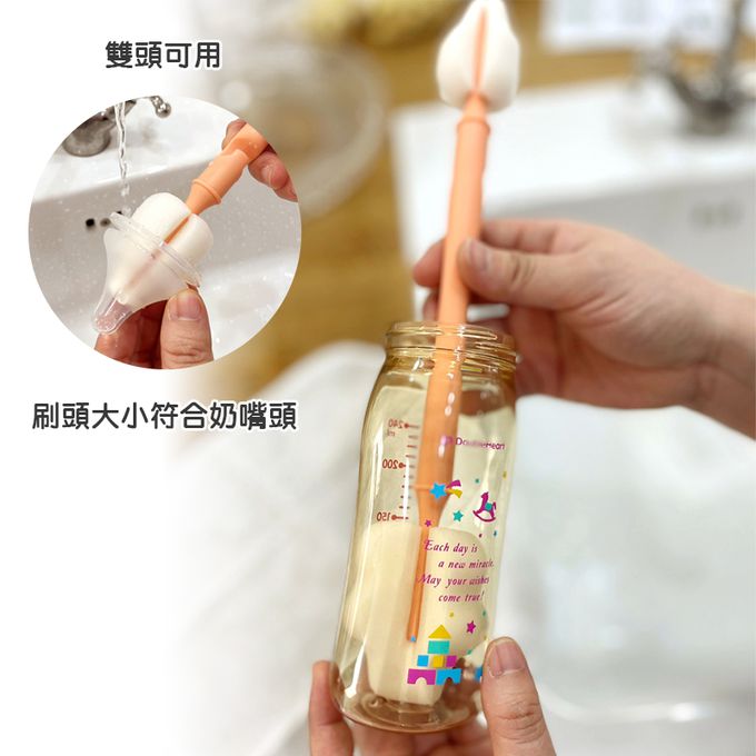 正韓 hibee - 極柔細水壺/杯子/保溫瓶/奶瓶 雙面萬用海綿刷(5入組)_雙頭雲朵海綿刷+海綿隙縫刷-HFB005