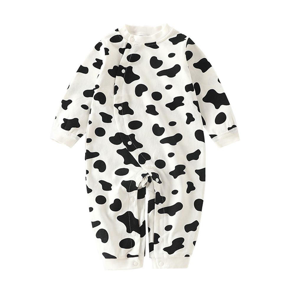 純棉長袖包屁衣 前開扣連身衣 寶寶睡衣-斑點奶牛