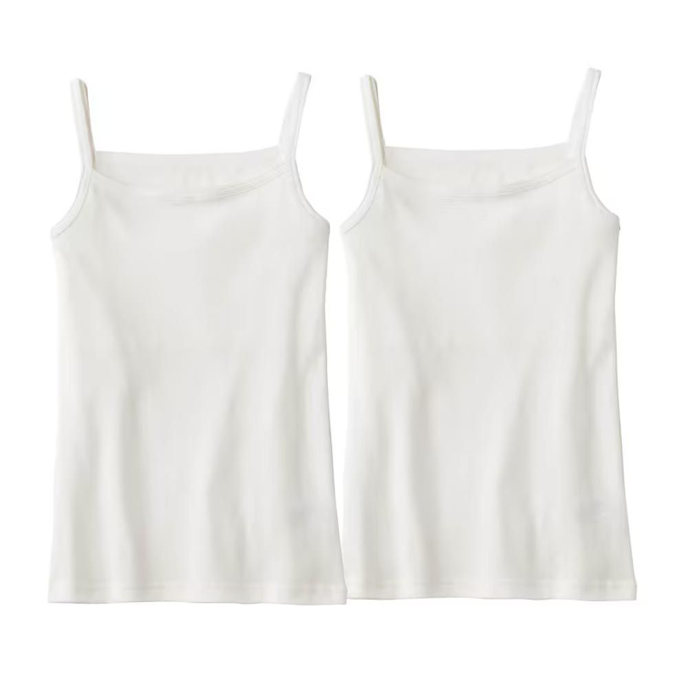 日本 Hummingchouchou - 100%棉 雙層布少女內搭/小可愛2件組-細肩帶款-米白