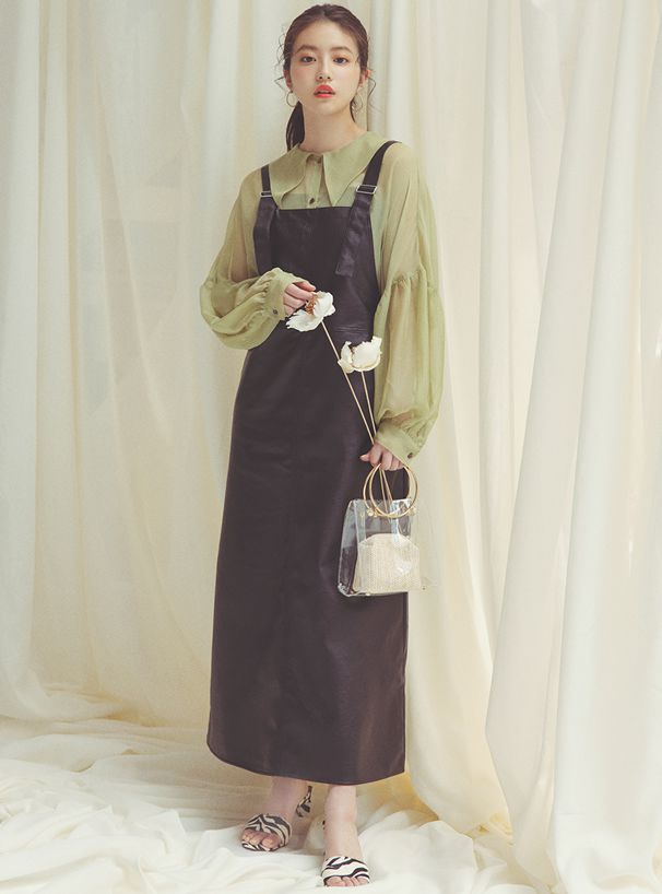 日本 GRL - 金屬圓環把手透明子母手提包/側背包-杏 (F)