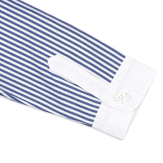 akachan honpo - 長袖襯衫 直條紋-附針織領帶-深藍色