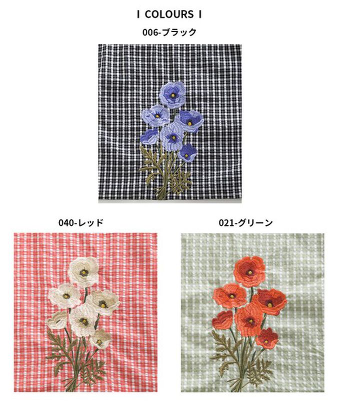 日本 Lupilien - 清新格紋花卉刺繡抽繩手提袋-紅x白花