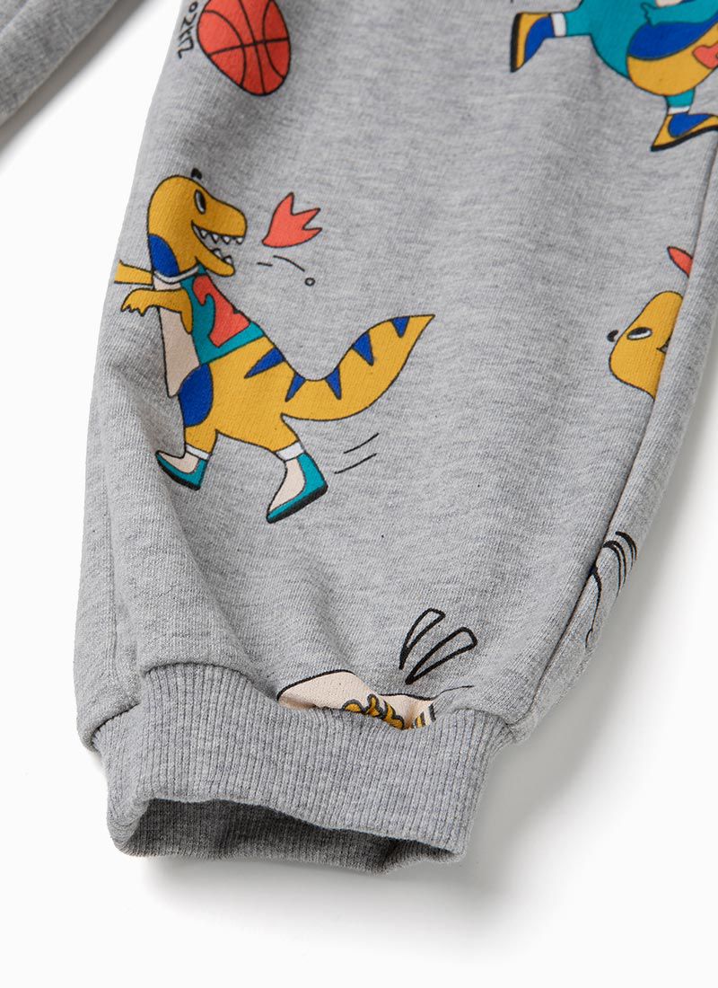 韓國 OZKIZ - 恐龍打籃球縮口連帽套裝-灰