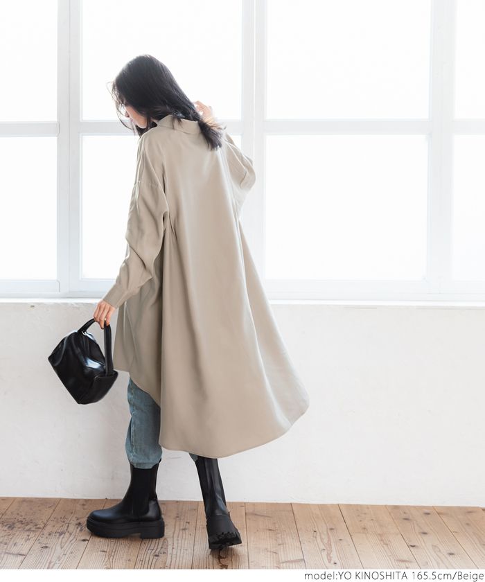 日本 COCA - 修身前短後長長版襯衫外套/洋裝-深灰