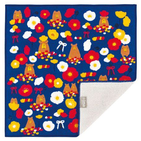 日本 Prairie Dog - 【ima+】日本製今治純棉手帕-罌粟水豚-深藍 (24x24cm)