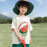 TONGMO - 棉質圓領休閒短袖上衣-西瓜-米白
