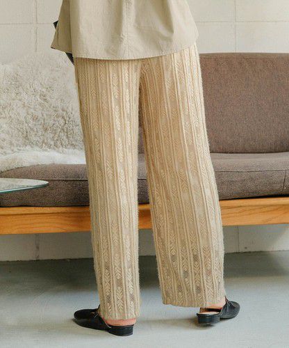 日本 Bou Jeloud - 蕾絲雕花垂墜寬褲-軍綠