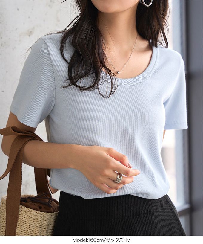 日本 Kobe Lettuce - 深U領神級美型舒適短袖上衣-海軍藍