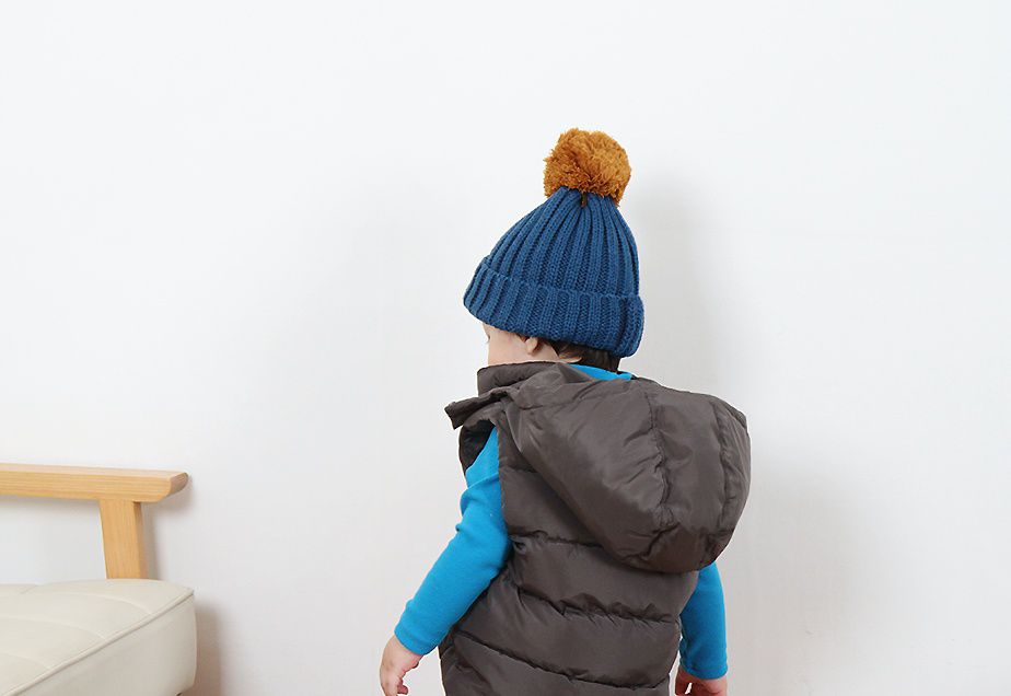 韓國 Babyblee - 大毛球針織毛線帽-藍 (FREE)