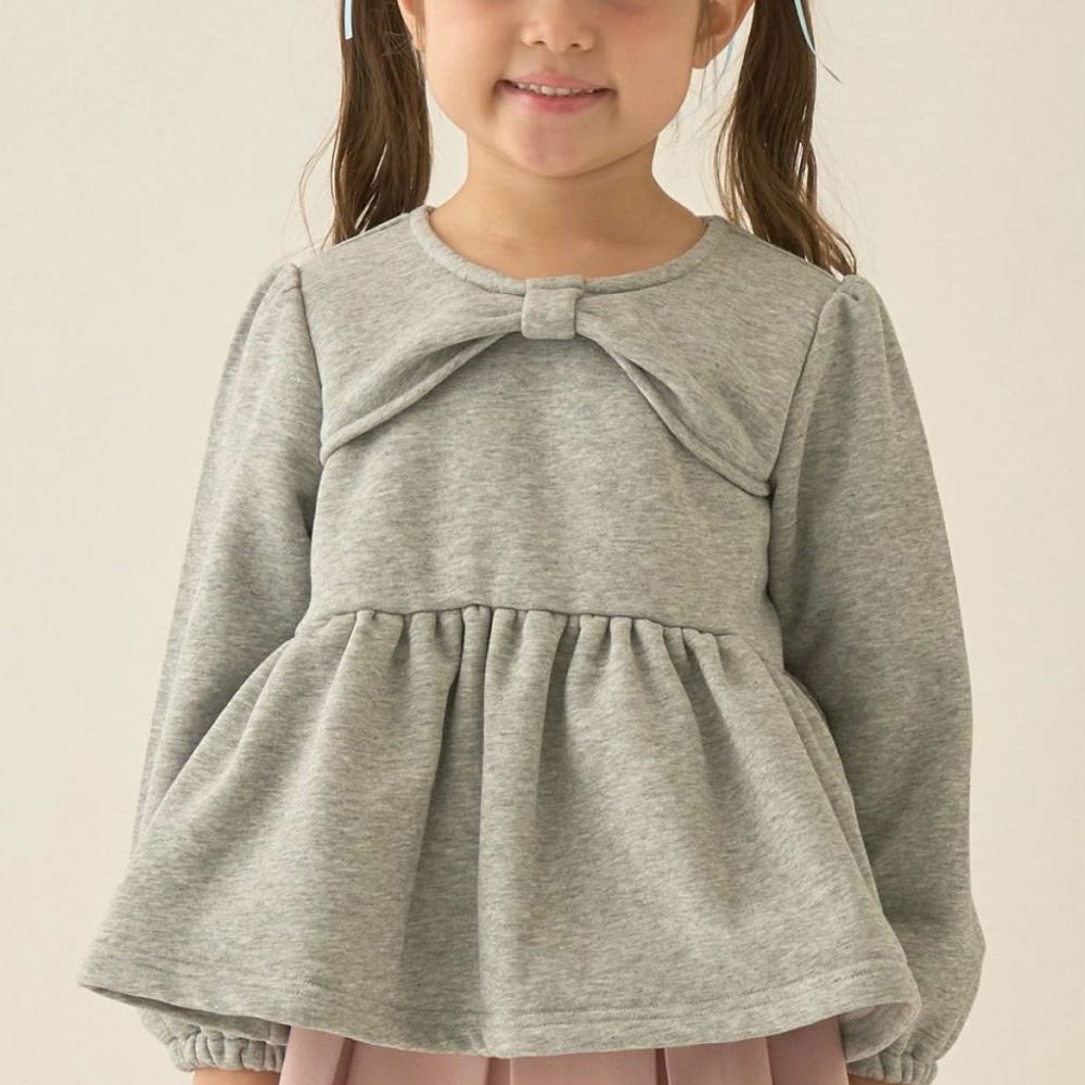 胸前蝴蝶結領荷葉上衣-灰