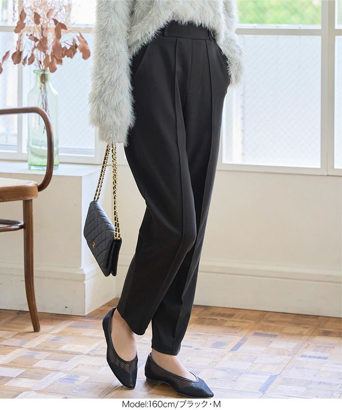 日本 Kobe Lettuce - 美腳中線 時尚感錐形長褲-(可選長度)-黑