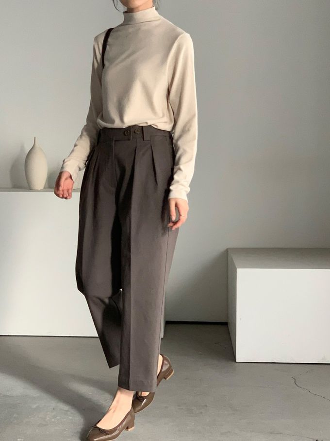 韓國女裝連線 - 百搭中領混羊毛長袖上衣-米杏 (FREE)