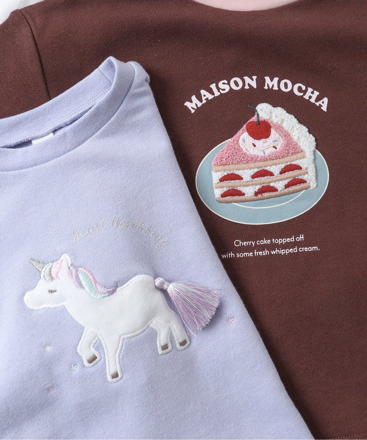 日本 apres les cours - 刺繡童趣印花圓領長袖上衣-草莓蛋糕-摩卡