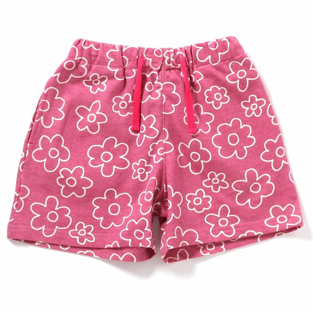 [必收]100%棉 舒適鬆緊印花短褲-花朵-粉紅