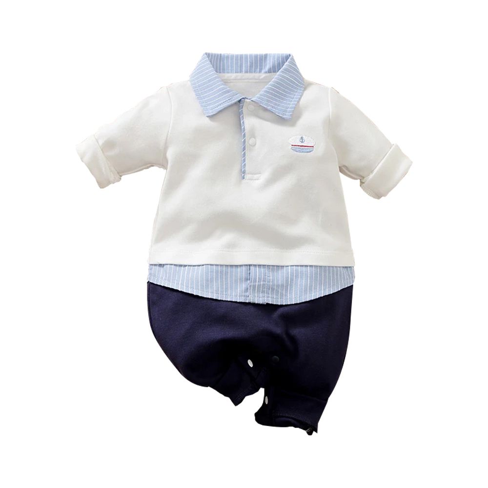 寶寶西裝連身衣 卡其紳士 長袖包屁衣-藏青