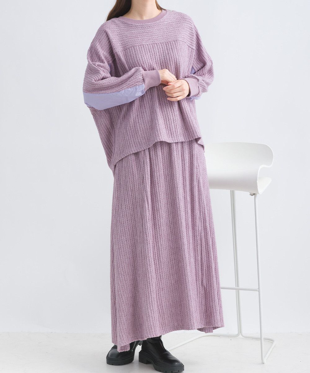 日本女裝代購 - 溫柔麻花針織不規則長裙-薰衣草