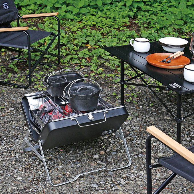 日本CAPTAIN STAG - 可折疊收納經典款V型烤肉架-黑色