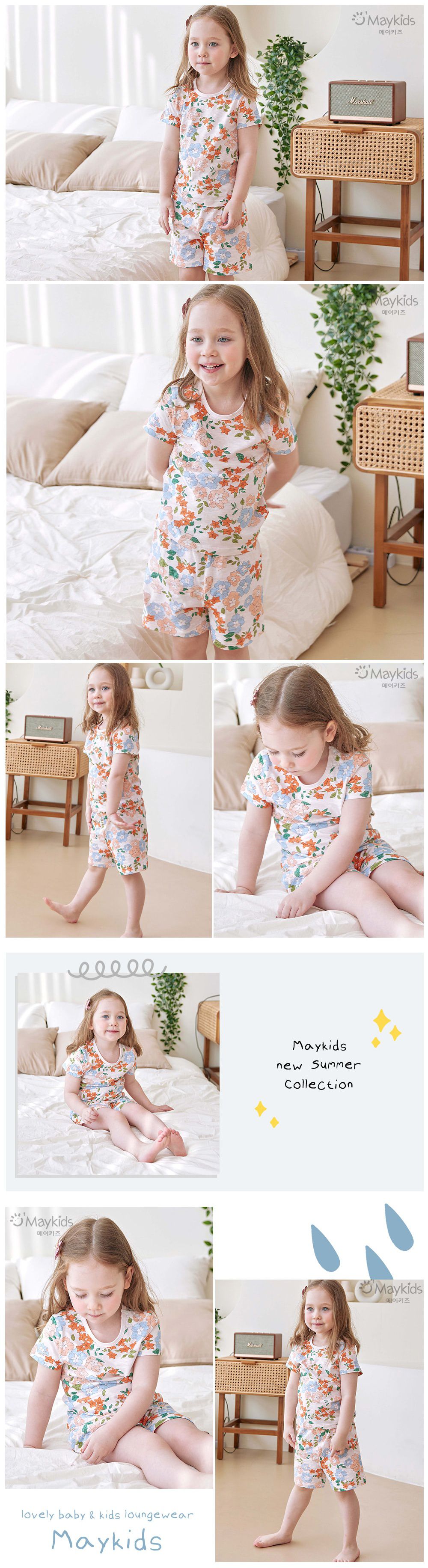 韓國 Maykids - 有機棉細柔短袖家居服-美麗花園