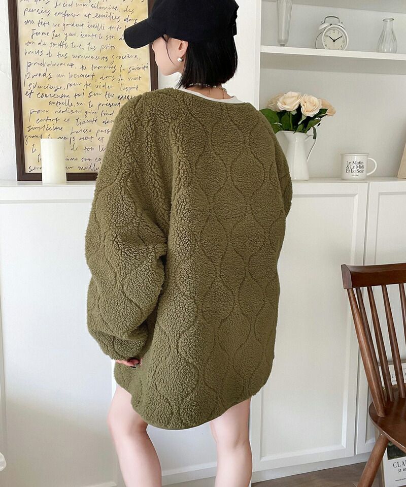 日本 Classical Elf - 寬版絎縫短絨毛呢外套-黑