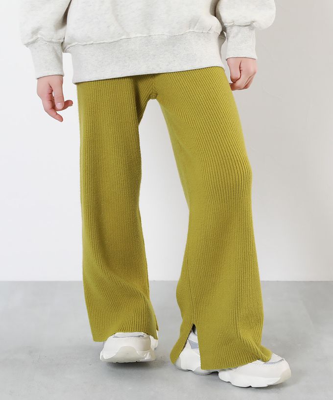 日本 devirock - 羅紋小喇叭開叉長褲(可機洗)-卡其棕