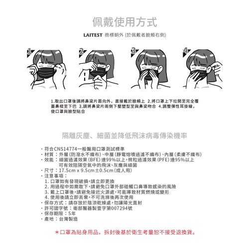 醫療防護口罩/成人 煙石灰 30入盒裝(都會時尚系列)-平面口罩-灰色