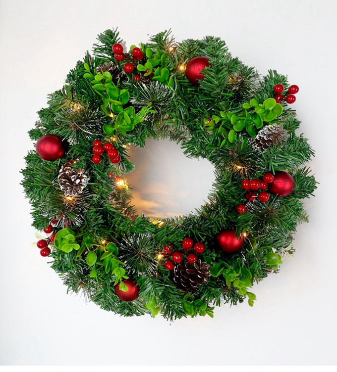 Vanibaby - 16吋40cm 聖誕花圈 聖誕節裝飾(含20頭LED燈)