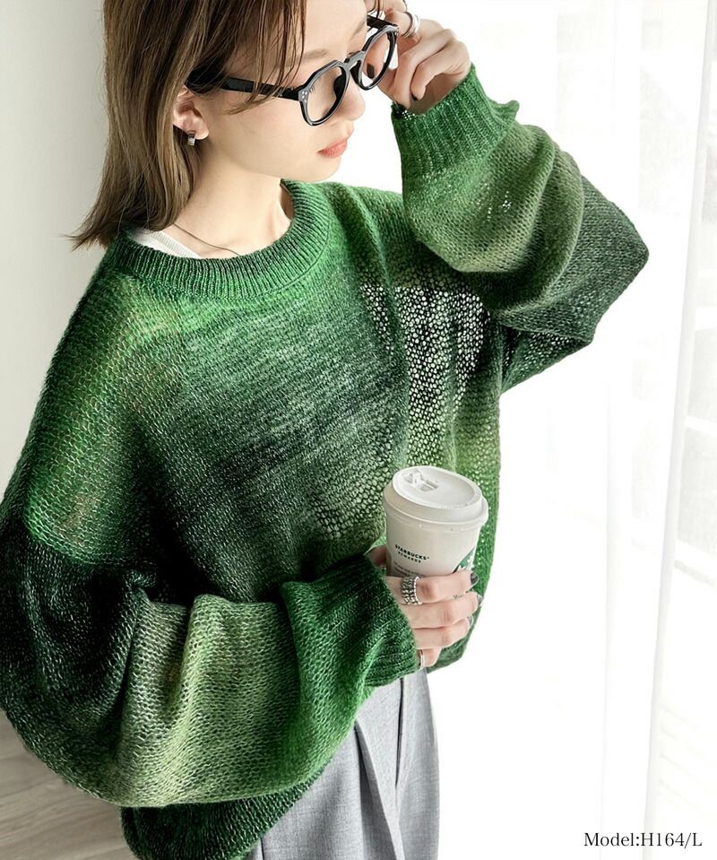 日本 Classical Elf - Java聯名 絕美漸層寬鬆針織上衣-橘黃系