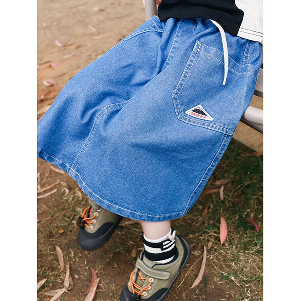 純棉舒適牛仔中長裙-親子款-藍色
