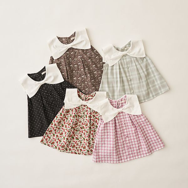 日本 Lycee mine - 可愛水手領無袖上衣-格子-粉紅