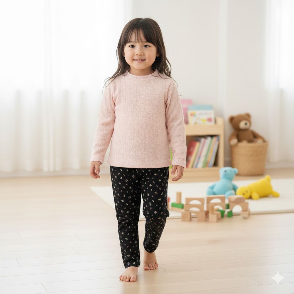 長袖休閒上衣-立體緹花-粉紅色