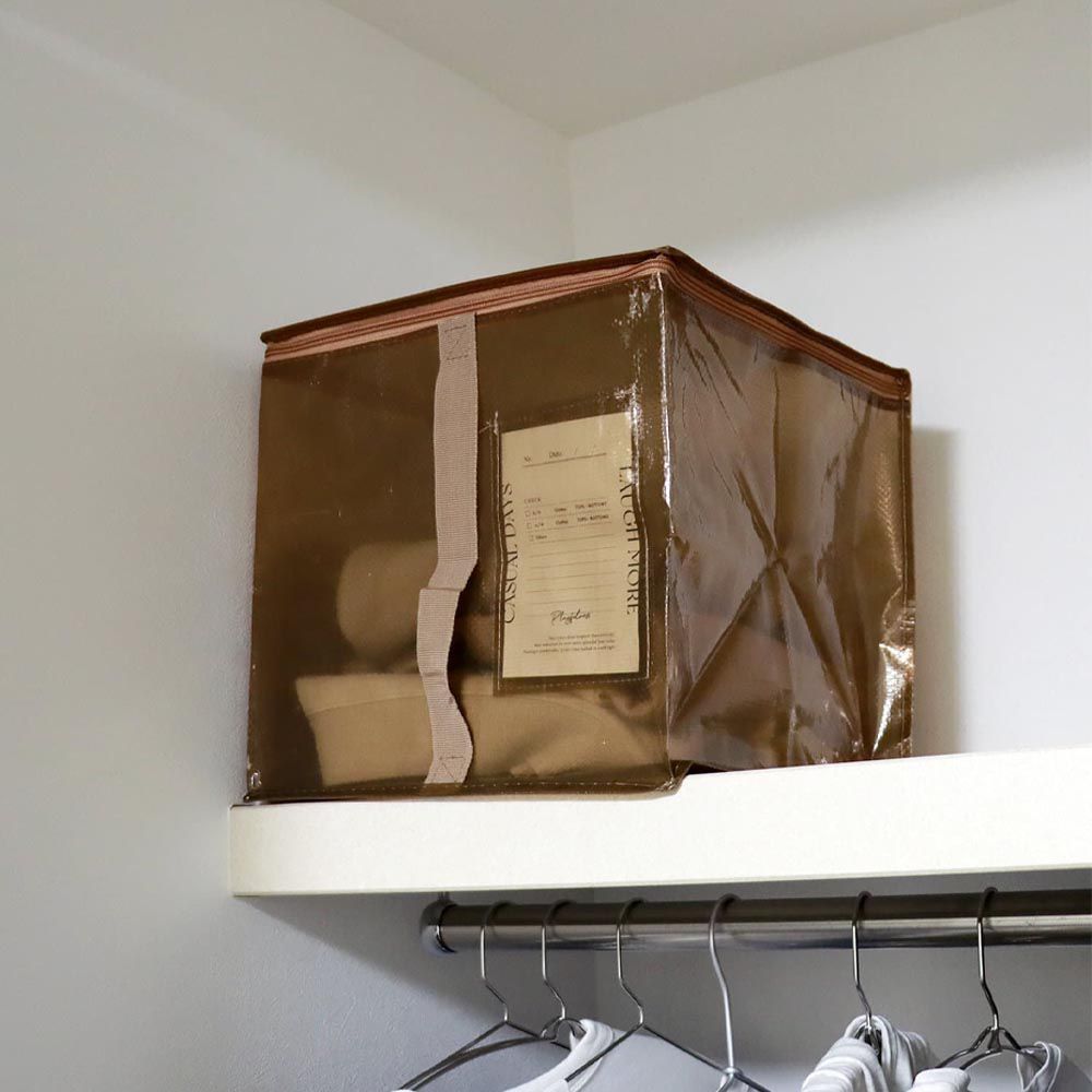 日本代購 - [日本主婦推薦] 半透明多功能衣物收納袋(附提把)-咖啡 (M(31x34x33cm))