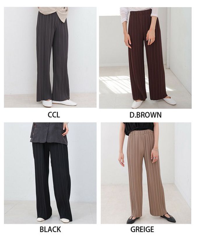 日本 Bab - 光澤修身細百褶舒適長褲-炭灰