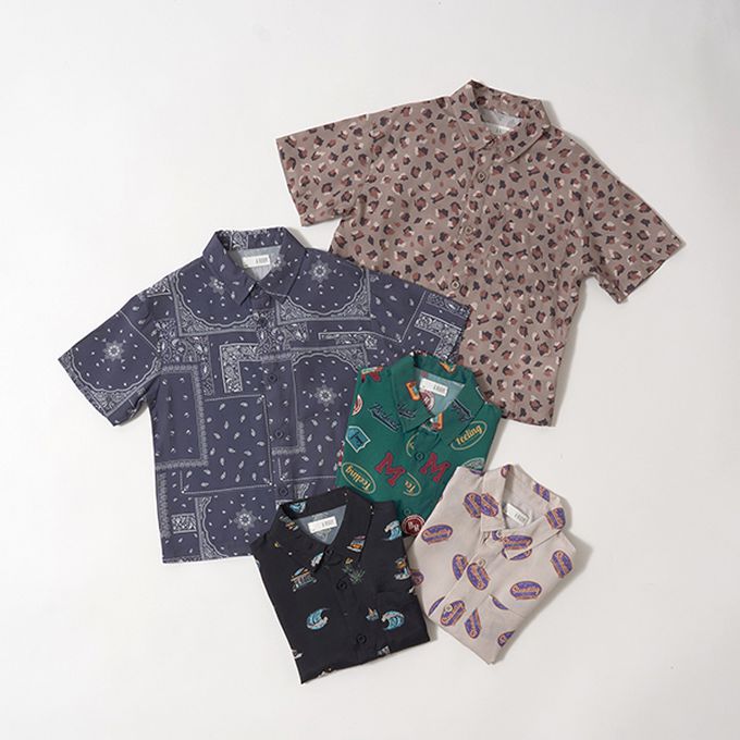 日本 b-ROOM - 滿版時髦印花休閒襯衫-衝浪-炭黑