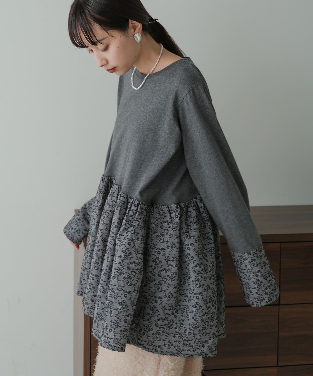 日本 Bab - 優美緹花拼接長袖上衣-水藍