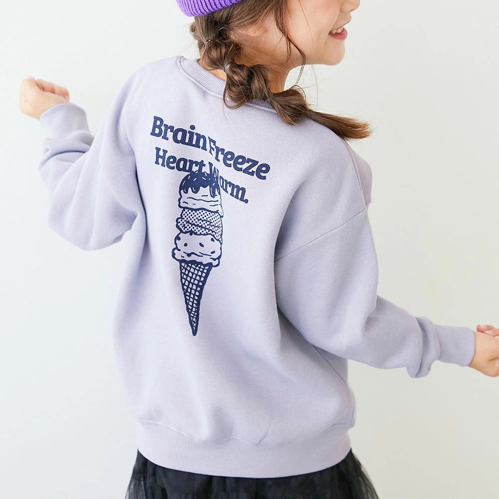 熱銷定番 裏起毛落肩大學長袖上衣-冰淇淋-淺藍紫