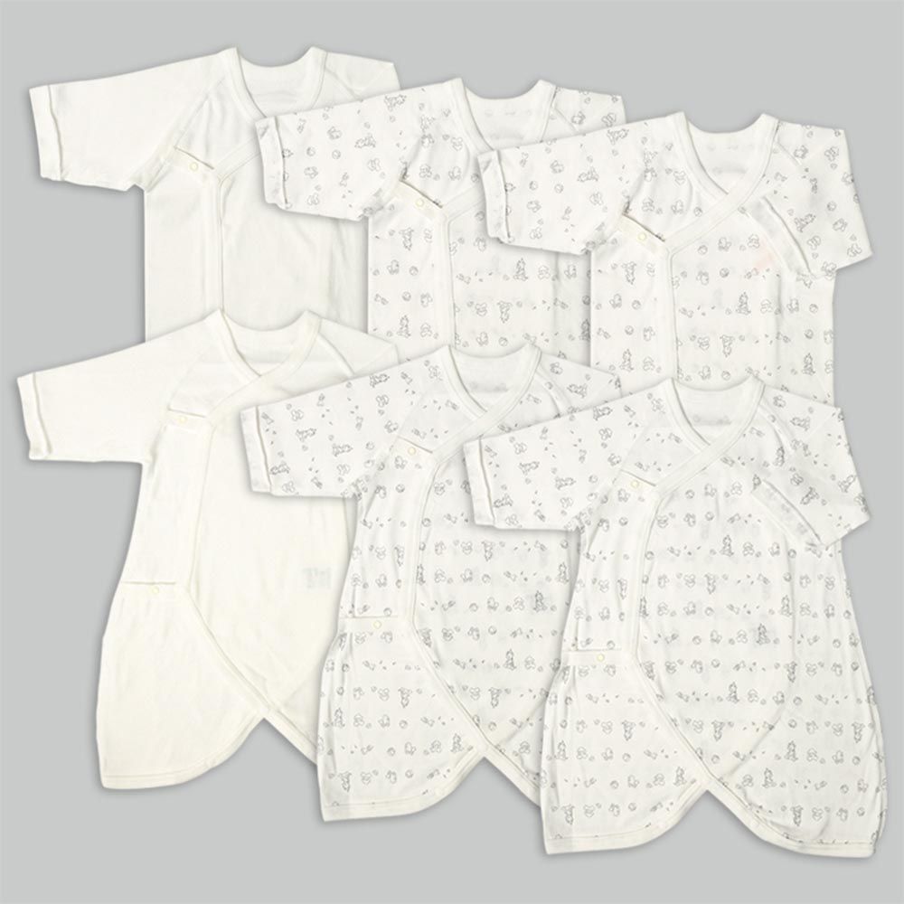 akachan honpo - 長袖新生兒內衣6件組-按扣款 玩具箱-米白色 (50~60cm)