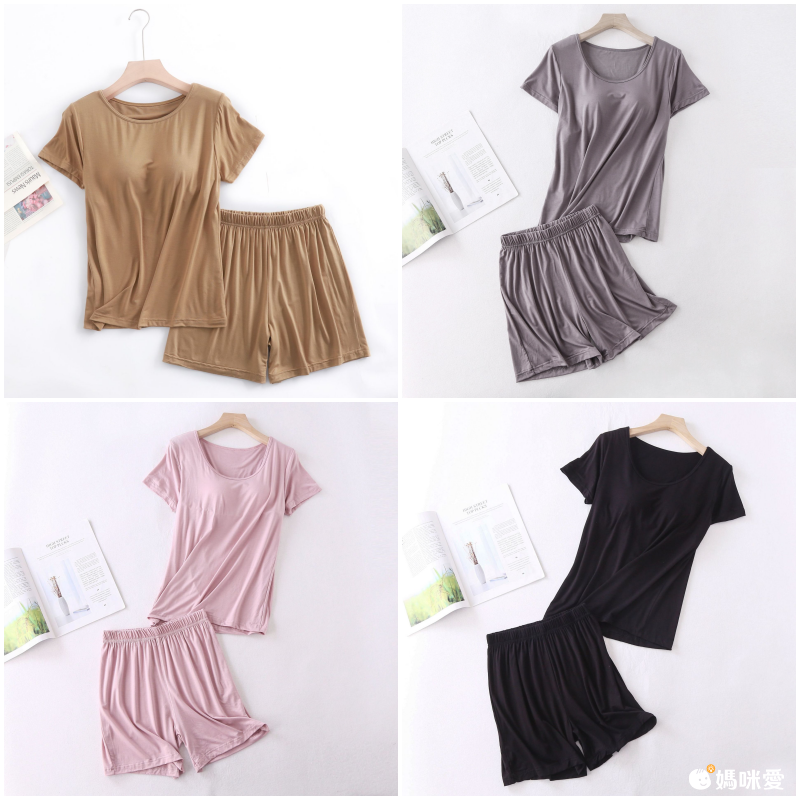 莫代爾柔軟涼感Bra T家居服-短褲套裝-豆沙粉