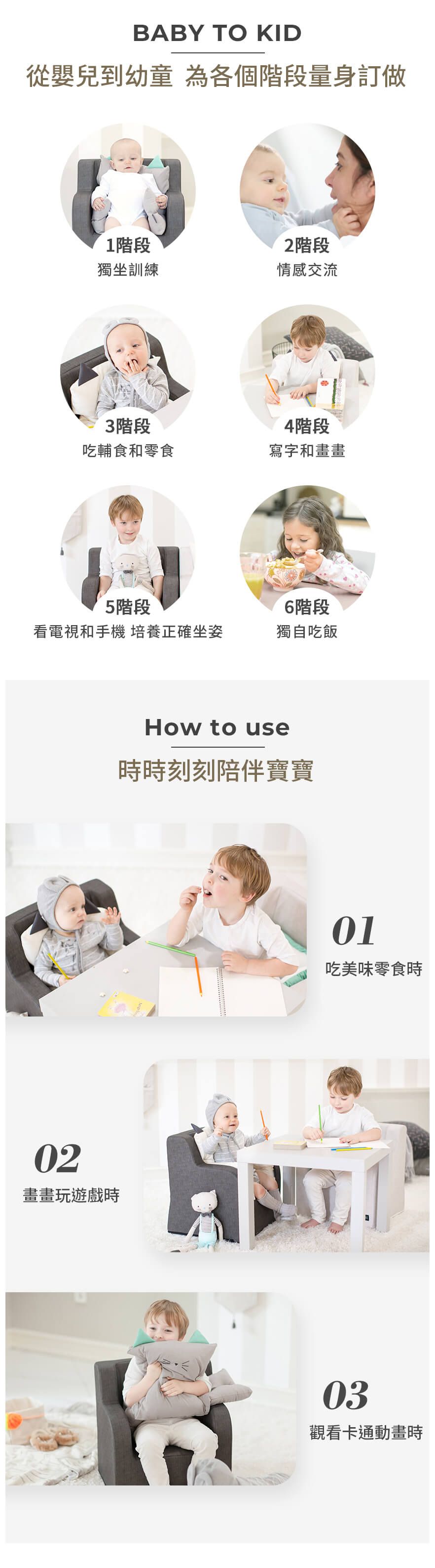 韓國 GGUMBI/DreamB - GGUMBI嬰幼童沙發+貓咪靠墊組-炭灰色