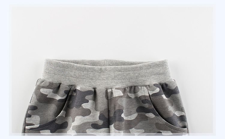 純棉腰鬆緊休閒五分褲-迷彩-灰色