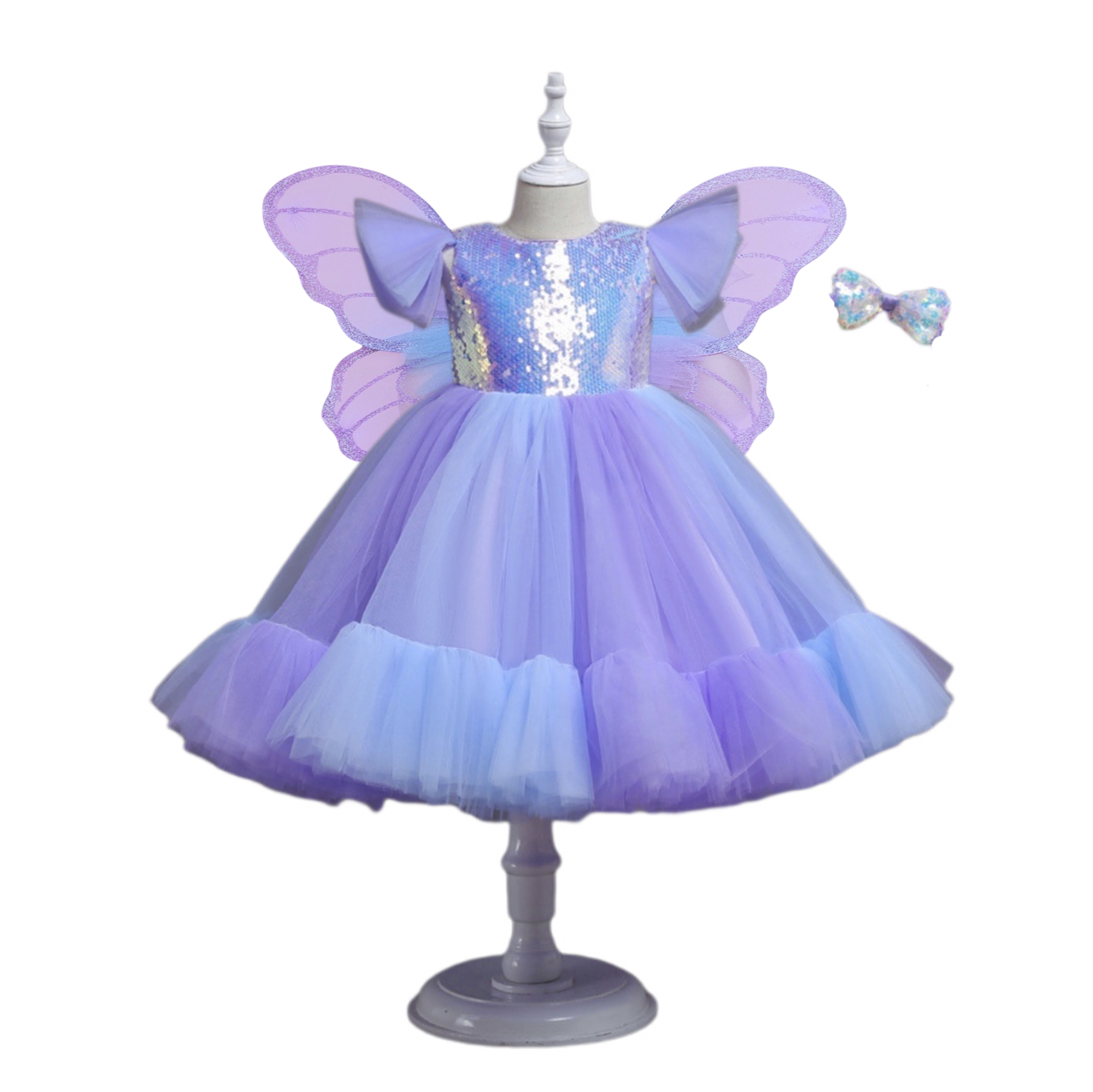 love, charlotte - 漸層藍紫蝴蝶仙子-2 Way 穿搭-洋裝, 翅膀, 亮片蝴蝶結髮夾