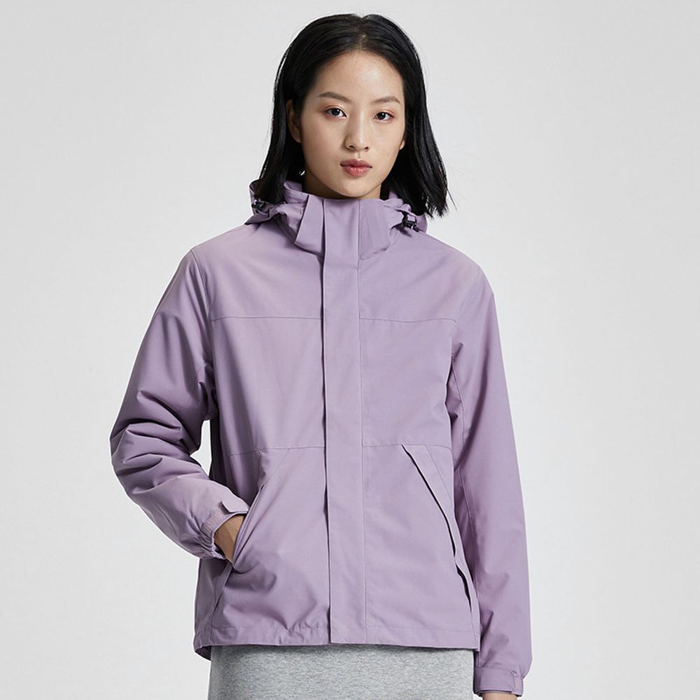抗靜電防風防雨保暖三合一衝鋒外套-搖粒絨內搭-紫色-女版