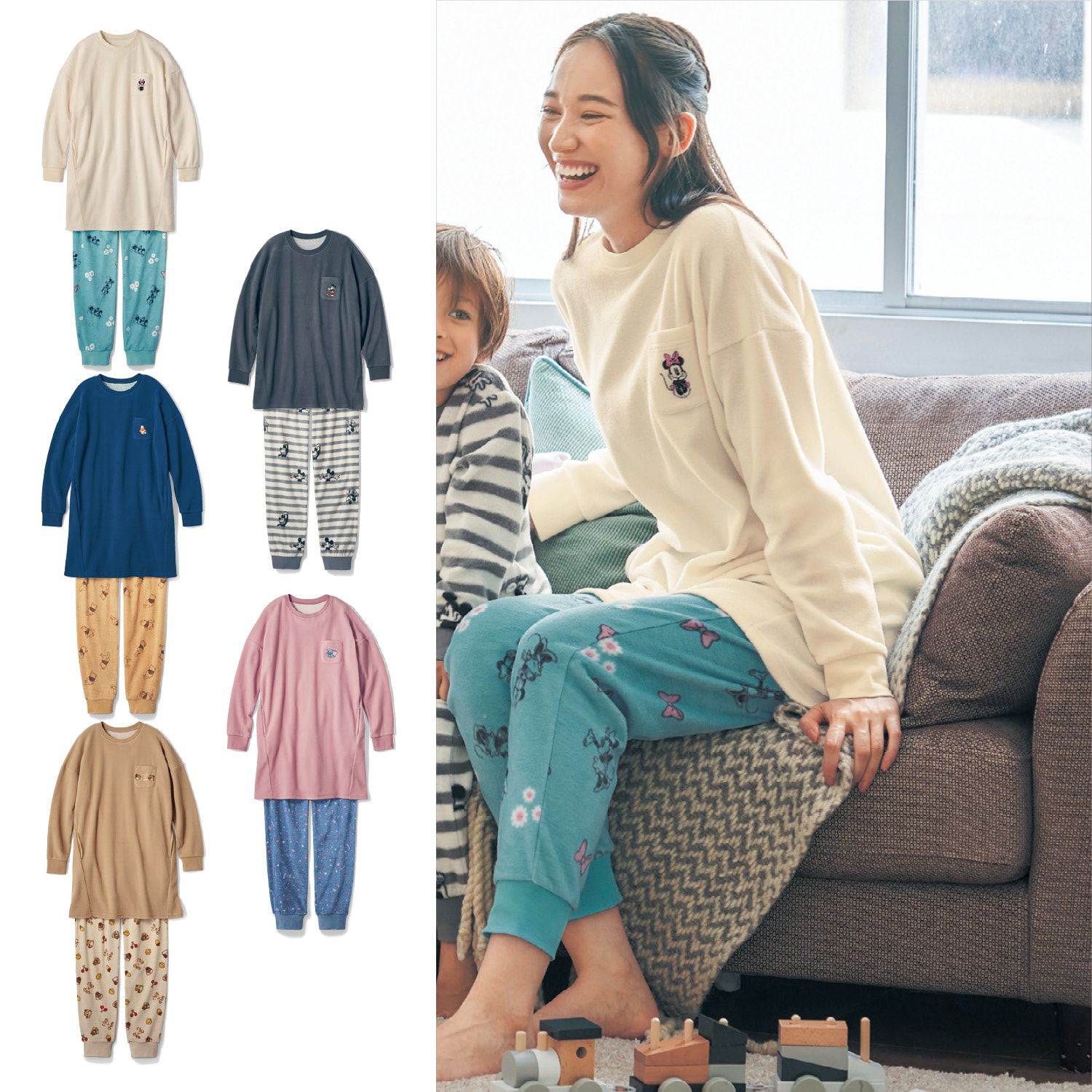 日本千趣會 - 迪士尼 柔軟長袖家居服-米奇-深灰x條紋