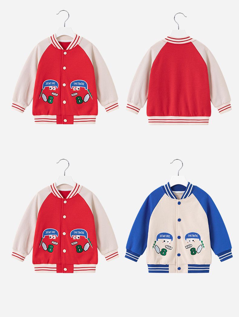 童趣拼色棒球外套-8號恐龍-藍+杏