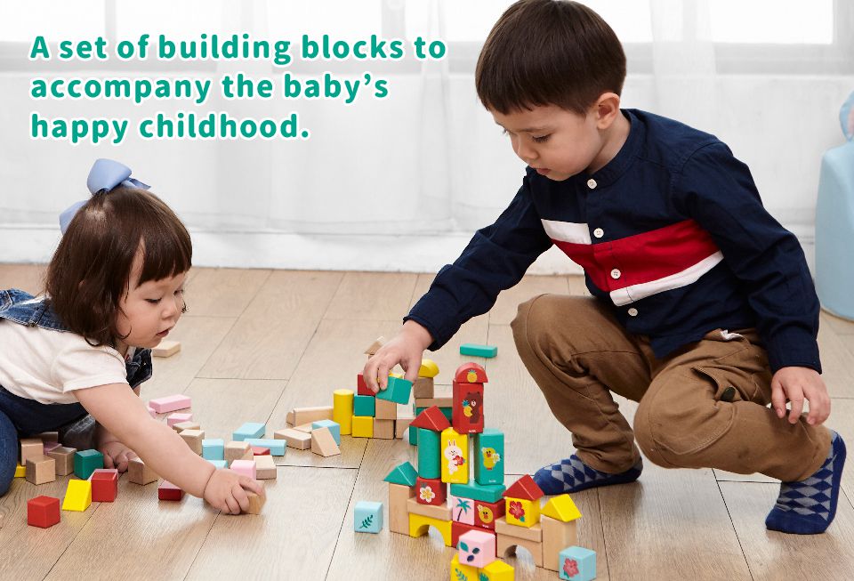 Kikimmy - LINE FRIENDS 午後海島款木製積木桶100件組