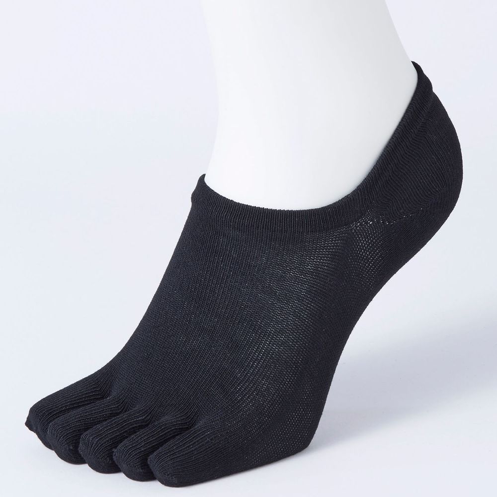 日本 okamoto - 超強專利防滑ㄈ型隱形襪(PLUS升級版)-五趾 超深款-黑