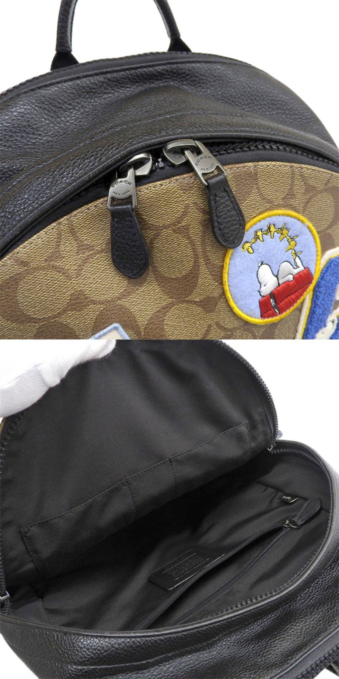 COACH - 滿版logo拼接皮革後背包 (SNOOPY)