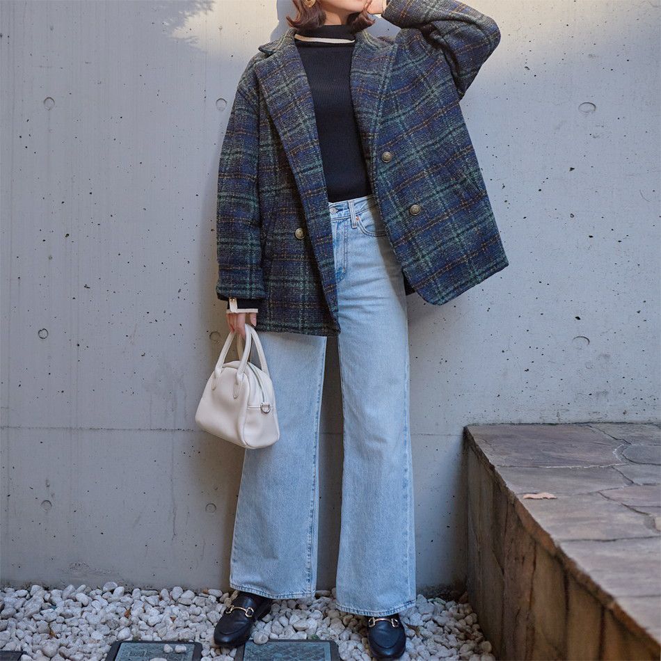 日本 Rejoule - 半高領金釦羅紋針織上衣-杏x黑