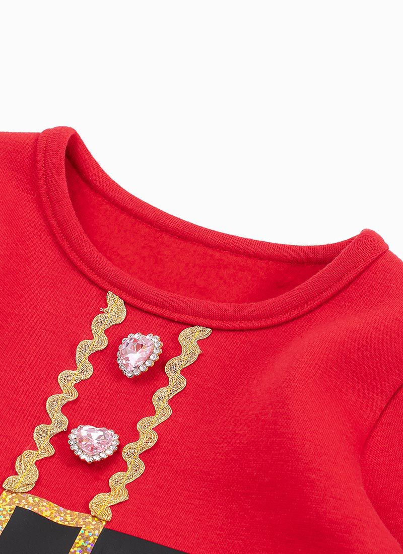 韓國 OZKIZ - (裏起毛,附髮飾)聖誕女孩網紗洋裝