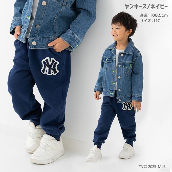 日本 Chil2 - MLB聯名 立體刺繡縮口長褲-洛杉磯道奇-燕麥